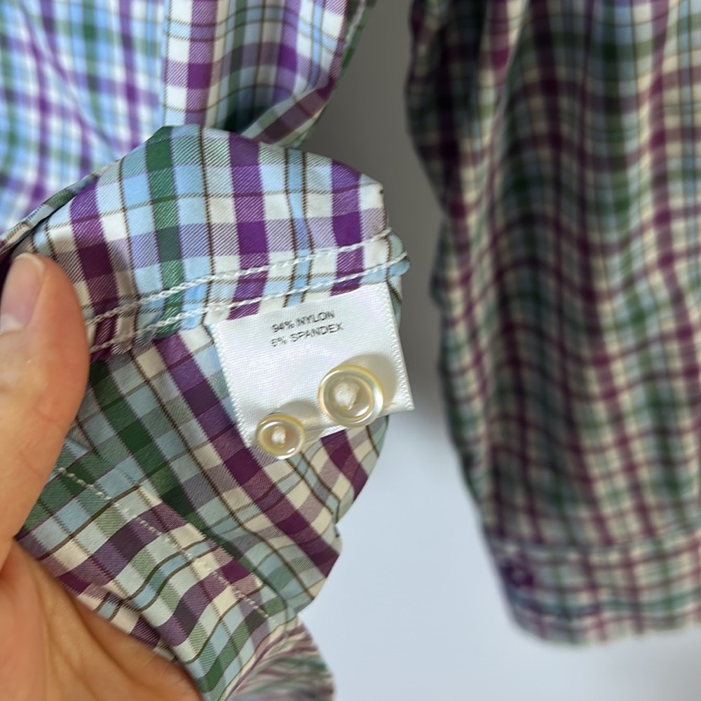 Peter Millar Womens Tab Roll Sleeve Performance Plaid Button Up Shirt XL - Picture 5 of 8